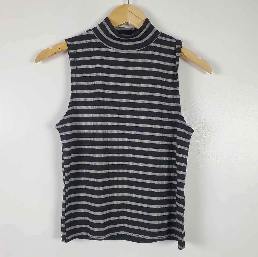 Poof! New York NWT mock neck striped tank grey/blk